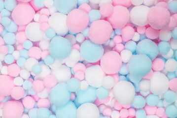 White, pink and blue soft pompons.