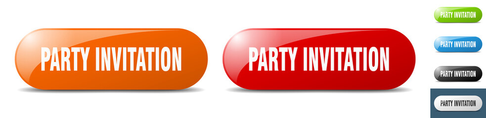 party invitation button. key. sign. push button set