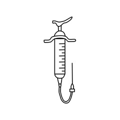 Vector icon of a medical syringe for angiography. Doodle style illustration for online design and books
