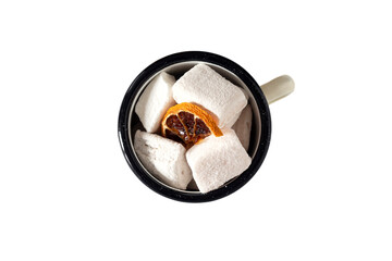Fototapeta na wymiar Mug with cocoa and large marshmallows isolated on white background