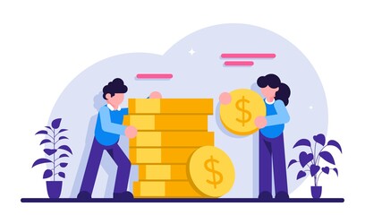 Fees and fundings concept. Business investment and money savings. Rich finance to earning currency, capital concept, money transfer, e-commerce, success economy accounting. A lot of money coins.
