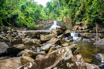 Waterfall with rocky in tropical rain forest on Koh Kood island