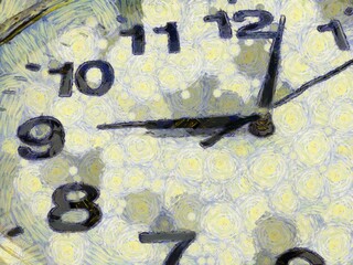White wall clock Illustrations creates an impressionist style of painting.