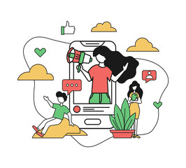 People smm vector illustration. Flat style, news, social networks, chat, social media, communication, mobile marketing, blogging