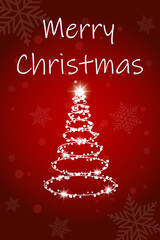 Naklejka na ściany i meble Christmas Card with chrismas tree, stars and snowflake. Vector illustration. Winter holiday Greeting card background.