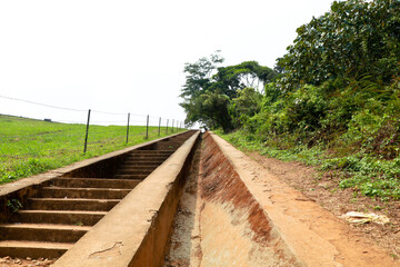 Obraz premium Long steps leading to the top of Banasura sagar dam in Western Ghats, Wayanad, Kerala