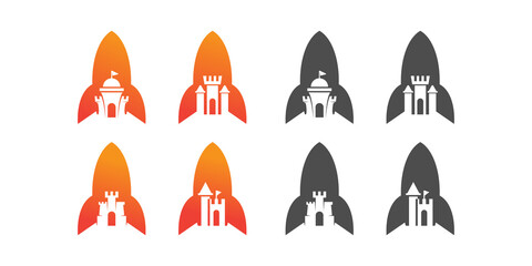 rocket and castle negative space logo design