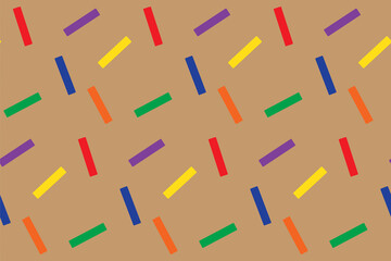 Seamless pattern with colorful sticks. Print for textile, gift wrapping paper, cards, web and design. Celebration style. Christmas presents, confetti. Craft background with color elements