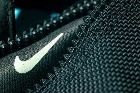 Moscow, Russia - 1 June 2020: Nike logo close-up macro, Illustrative Editorial
