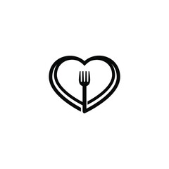 Vector illustration of heart and fork in outline shape for restaurant, canteen, cafe and other dining icon, symbol or logo