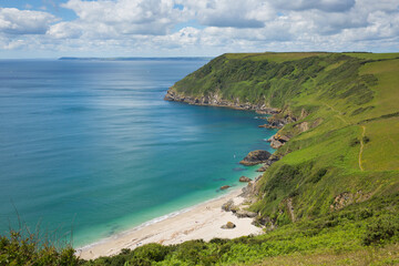 Beautiful view Cornwall coast Lantic Bay Cornwall near Fowey and Polruan in summer
