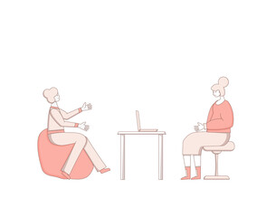 Online stress therapy scene. Color vector flat.