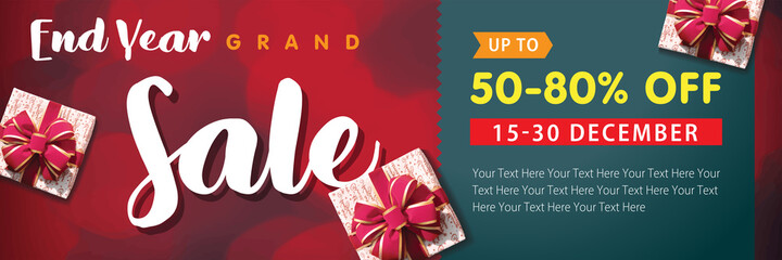 Discounts, Sale banner, Christmas super sale up to 50-80% off, colorful bokeh background with snowflake. Handwritten font, horizontal