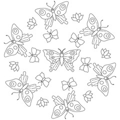Doodle floral vector pattern. Seamless backgrounds with hand drawn flowers, leaves, branches. Graphic monochrome black and white design.
