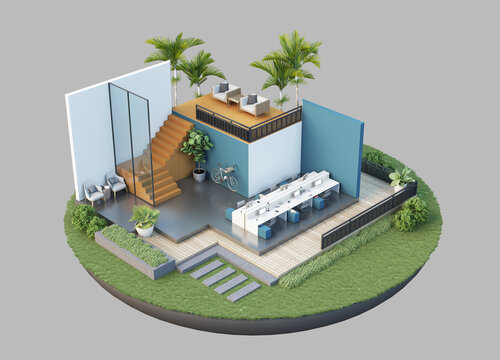 3D illustration, interior plan, building and residence
