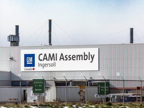 The GM Sign On The Factory Buildings Of The CAMI General Motors Factory In Ingersoll, Ingersoll Canada, November 2, 2020