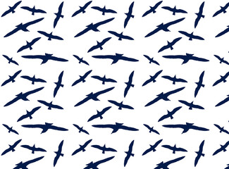 Blue seagulls isolated on white, seamless pattern, vector isolated