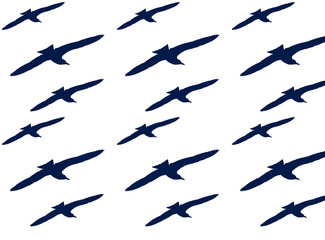 Blue seagulls isolated on white, seamless pattern, vector isolated