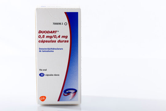 A Duodart capsules box isolated on white