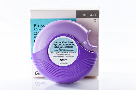 A Plusvent inhaler box isolated on white
