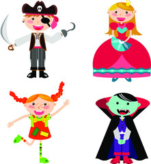 Kids wearing different halloween costumes