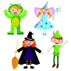 Kids wearing different halloween costumes