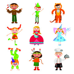 Kids wearing different halloween costumes