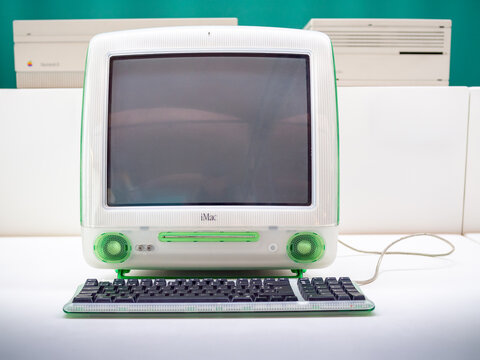 TERRASSA, SPAIN-MARCH 19, 2019: Apple Macintosh IIcx Personal computer in the National Museum of Science and Technology of Catalonia