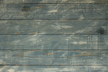 Fototapeta premium Vintage green wood background texture with knots and nail holes. Old painted wood wall. Brown abstract background. Vintage green wooden dark horizontal boards. Front view with copy space