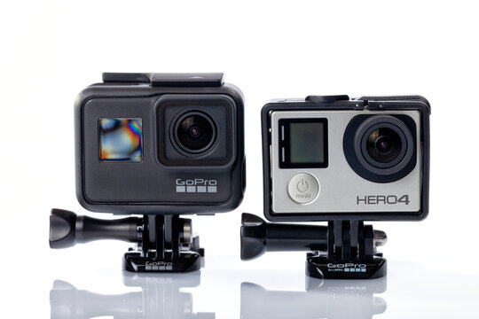 The 7 Black and 4 silver GoPro Hero models isolated