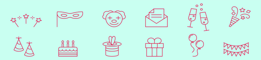 set of party. cartoon design template with various models. vector illustration isolated on blue background