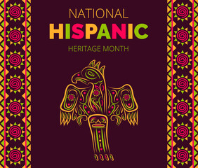 Latino American poncho ornament vector for greeting card. Parrot, cockatoo, eagle, toucan illustration embroidery. National Hispanic Heritage Month.