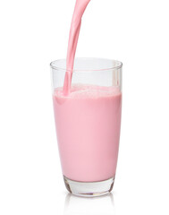 Strawberry milk in a glass isolated on the white background. clipping path.
