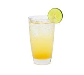 Lemon juice with honey Healthy drinking water on wood isolated on the white background. clipping path.