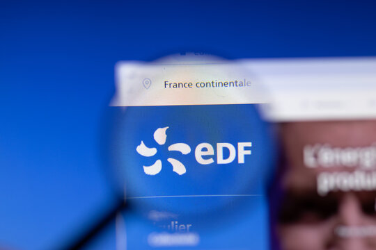 Saint-Petersburg, Russia - 18 February 2020: Electricite de France EDF company website page logo on laptop display. Screen with icon, Illustrative Editorial