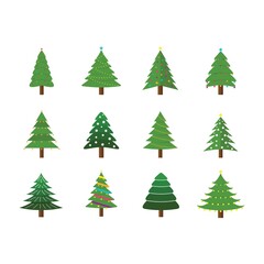 Collection of Christmas trees, creative flat design. Can be used for posters, business cards or for the web.