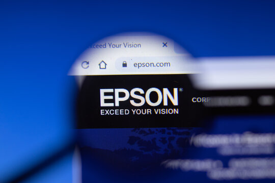 Saint-Petersburg, Russia - 18 February 2020: Epson company website page logo on laptop display. Screen with icon, Illustrative Editorial