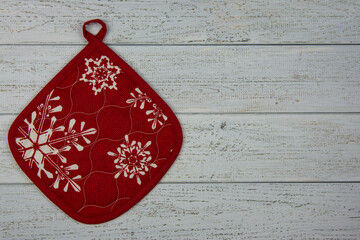 christmas potholder with snowflakes. New Year 2021