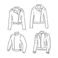 Black and white vector set with original leather jackets leather jacket vector sketch illustration