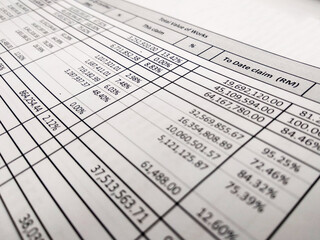 Selected focused on financial account report sheet with the figure is in Malaysian currency. Presented in tabular form to facilitate calculation and management.
