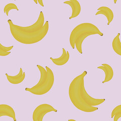 delicate seamless pattern with beautiful bright yellow bananas on a pink background