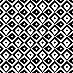 Repeated black figures on white background. Ethnic wallpaper. Seamless surface pattern design with rhombuses ornament. Polygons motif. Digital paper for textile print, web designing. Vector