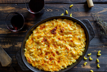 American dish mac and cheese. National cuisine. Vegetarian food.
