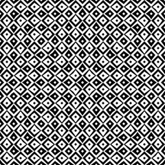 Repeated black figures on white background. Ethnic wallpaper. Seamless surface pattern design with rhombuses ornament. Diamonds motif. Digital paper for textile print, web designing. Vector