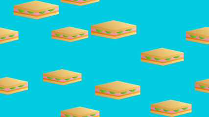 Ham, cheese, tomato and lettuce sandwich seamless pattern