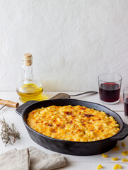 American dish mac and cheese. National cuisine. Vegetarian food.