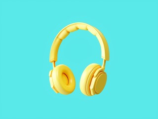 3D Rendering Yellow headphones isolated on blue background