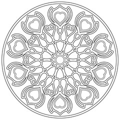 black and white isolated circular ornament. template, print, embroidery, coloring.