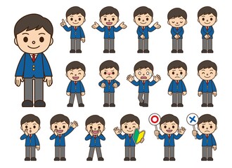 表情セット 男子学生 ブレザー