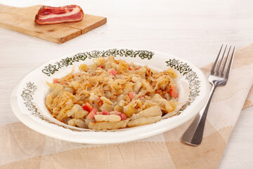 Strapacky with bacon and sour cabbage.